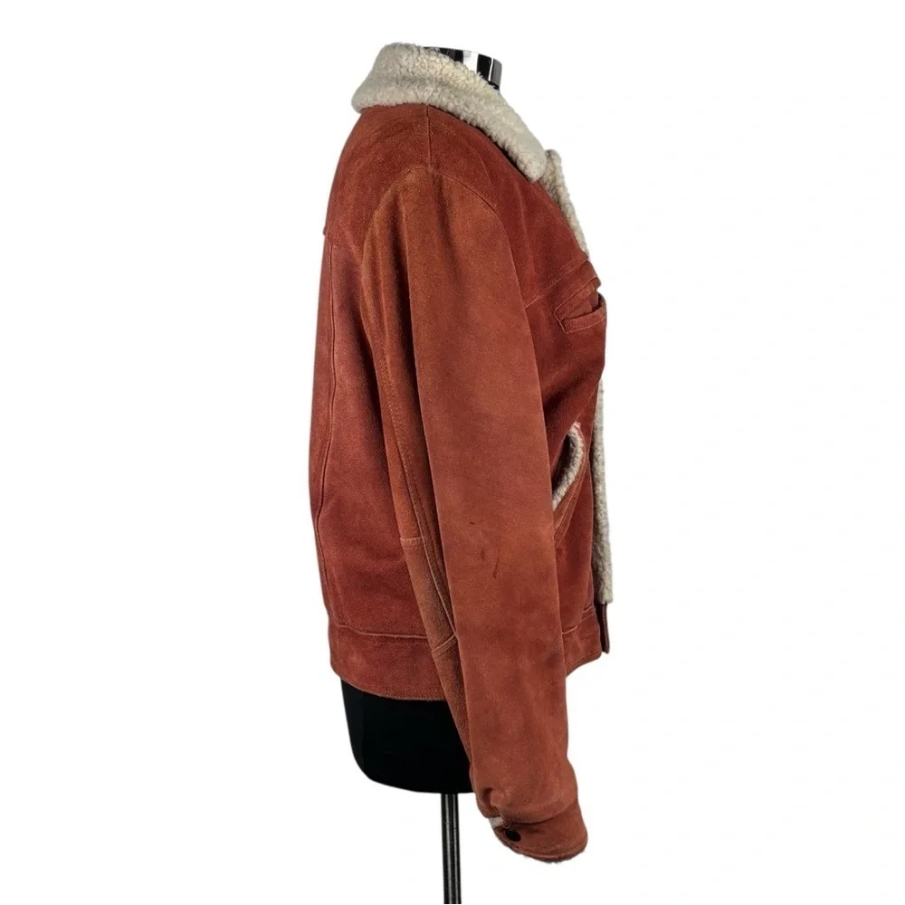 VINTAGE 70S OVERSIZED SUEDE LEATHER SNAP RUST BROWN BOMBER JACKET DAVID MICHAEL